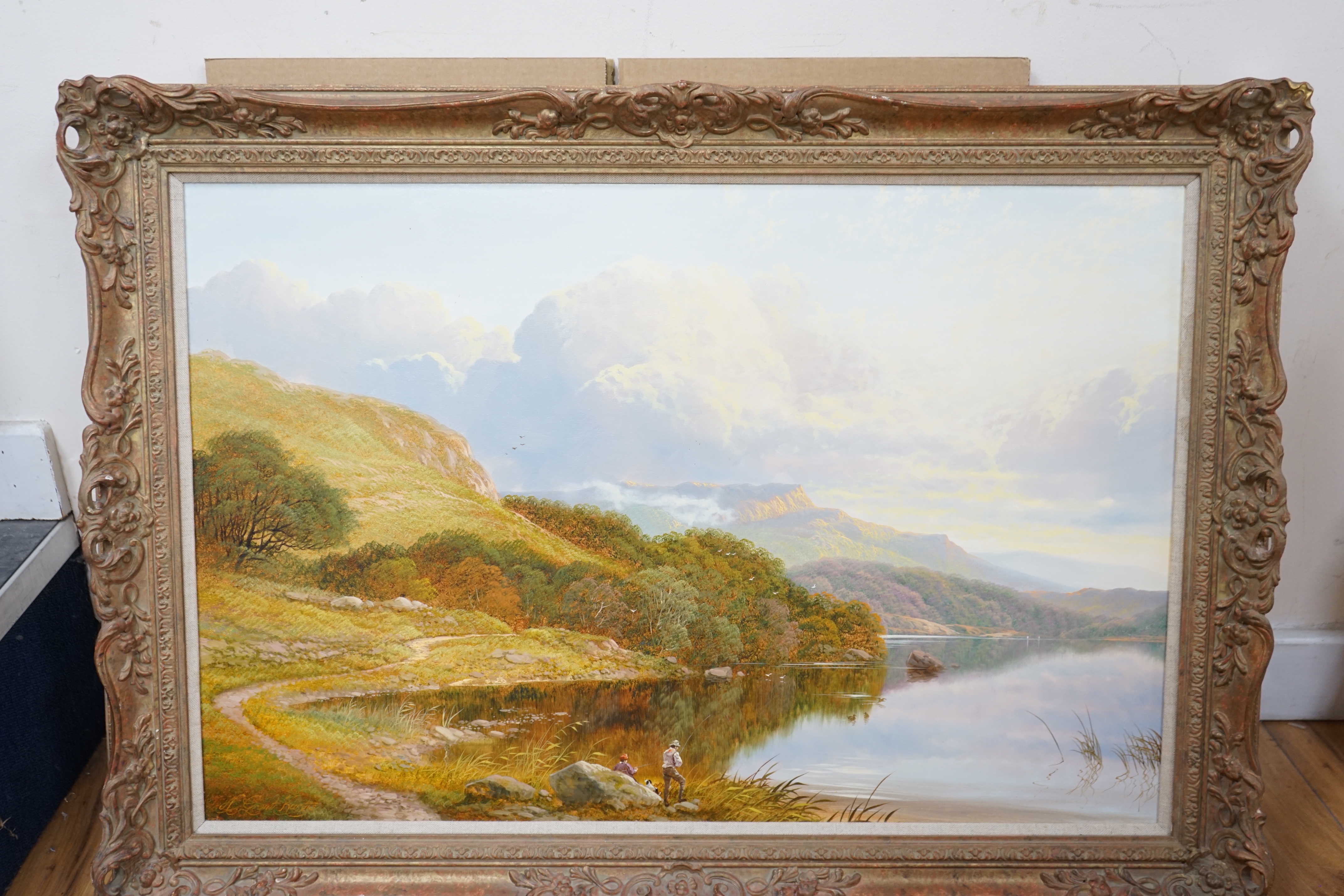 Andrew Grant Kurtis (20th century), oil on canvas, Scottish Highland scene, signed, 50 x 75cm